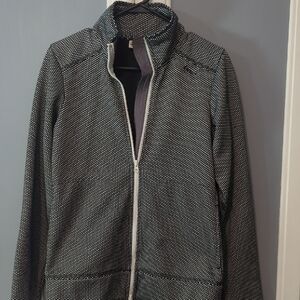 KAVU Zip Up Fleece Jacket Small Black White Pattern Cozy Lightweight Gorpcore